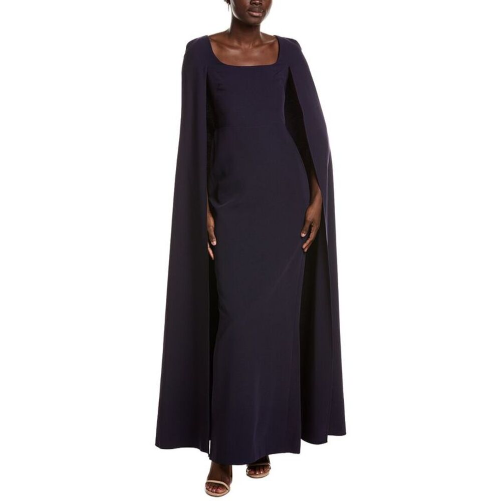 Marchesa Notte Womens Cape Maxi Dress, Navy